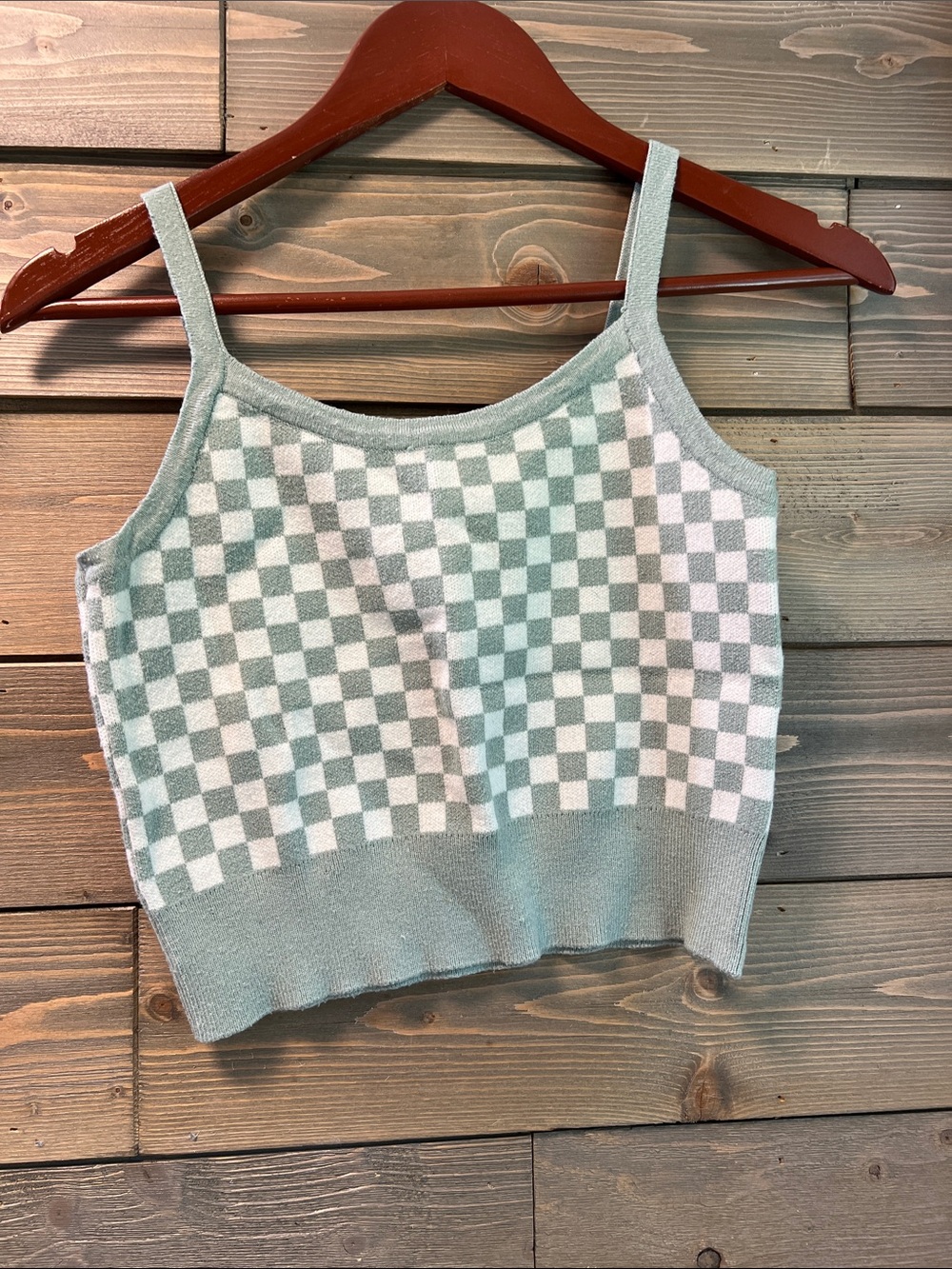Checkerboard Knit Tank Top - Sage/White